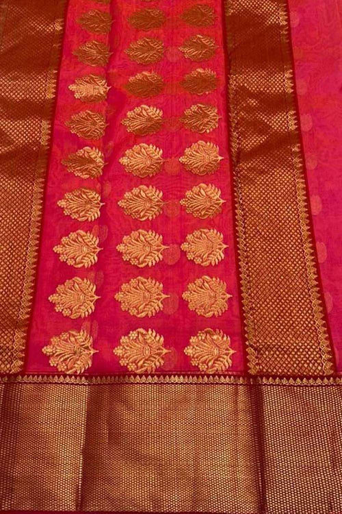 Pink Handloom Chanderi Pure Katan Silk Saree - Luxurion World
