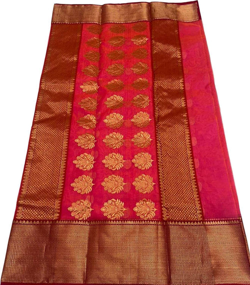 Pink Handloom Chanderi Pure Katan Silk Saree - Luxurion World