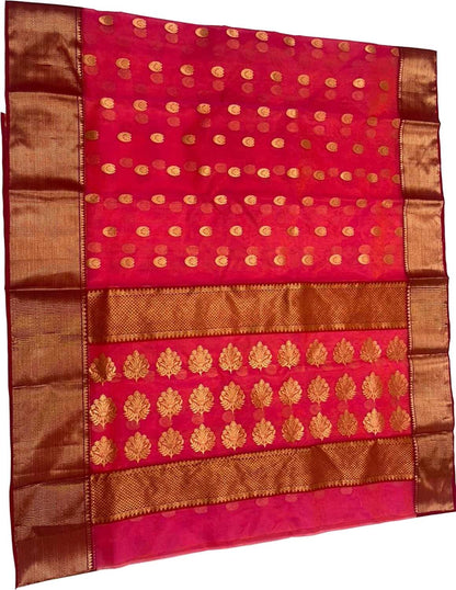 Pink Handloom Chanderi Pure Katan Silk Saree - Luxurion World