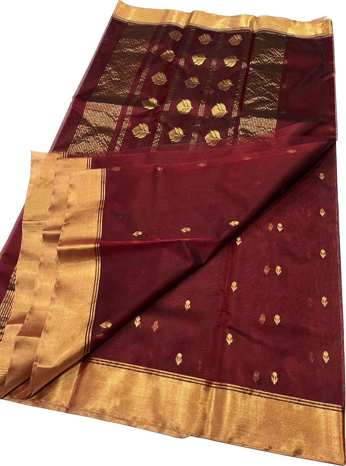 Maroon Handloom Chanderi Pure Katan Silk Flower Design Saree - Luxurion World