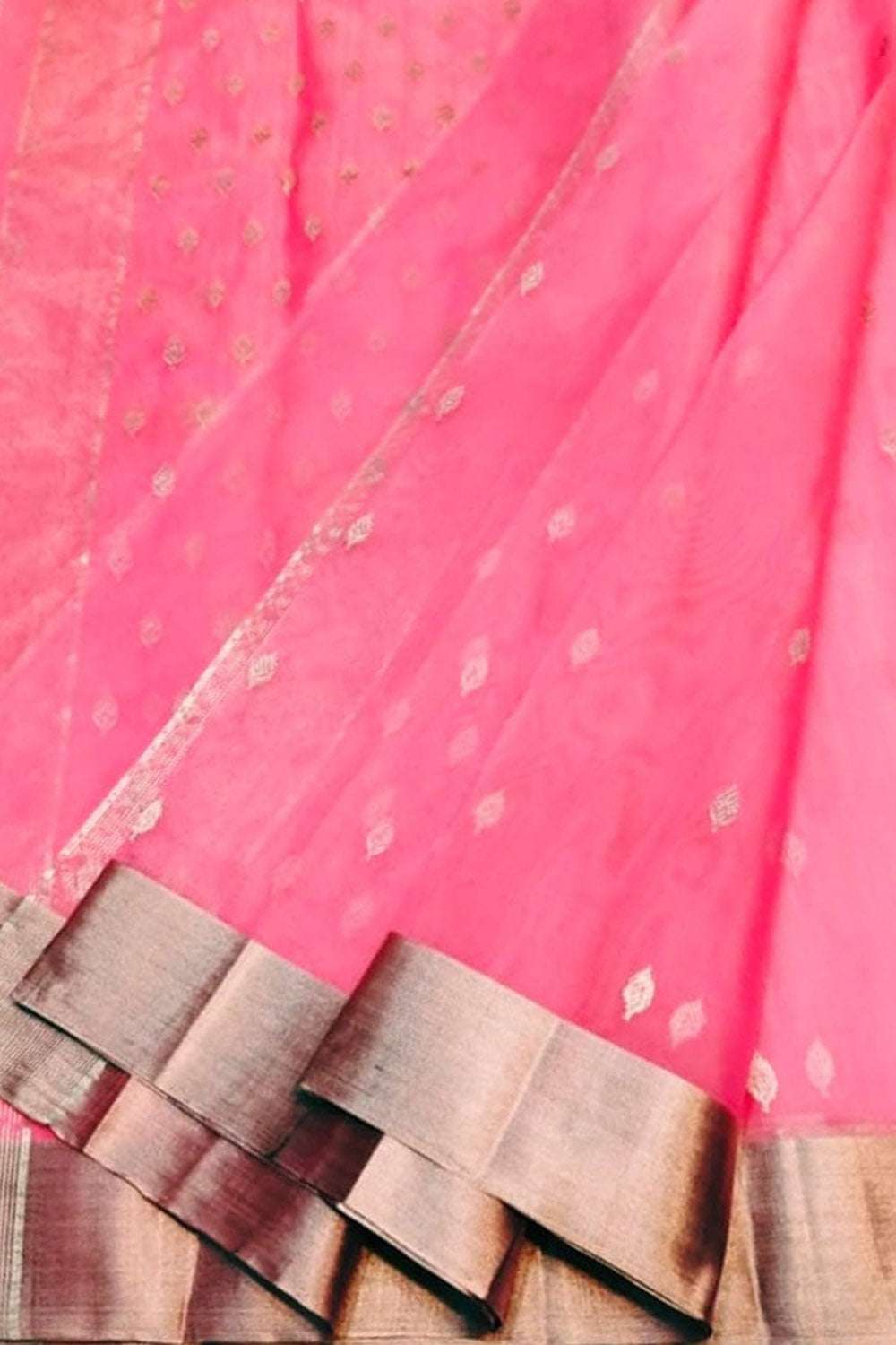 Pink Handloom Chanderi Pure Katan Silk Saree - Luxurion World