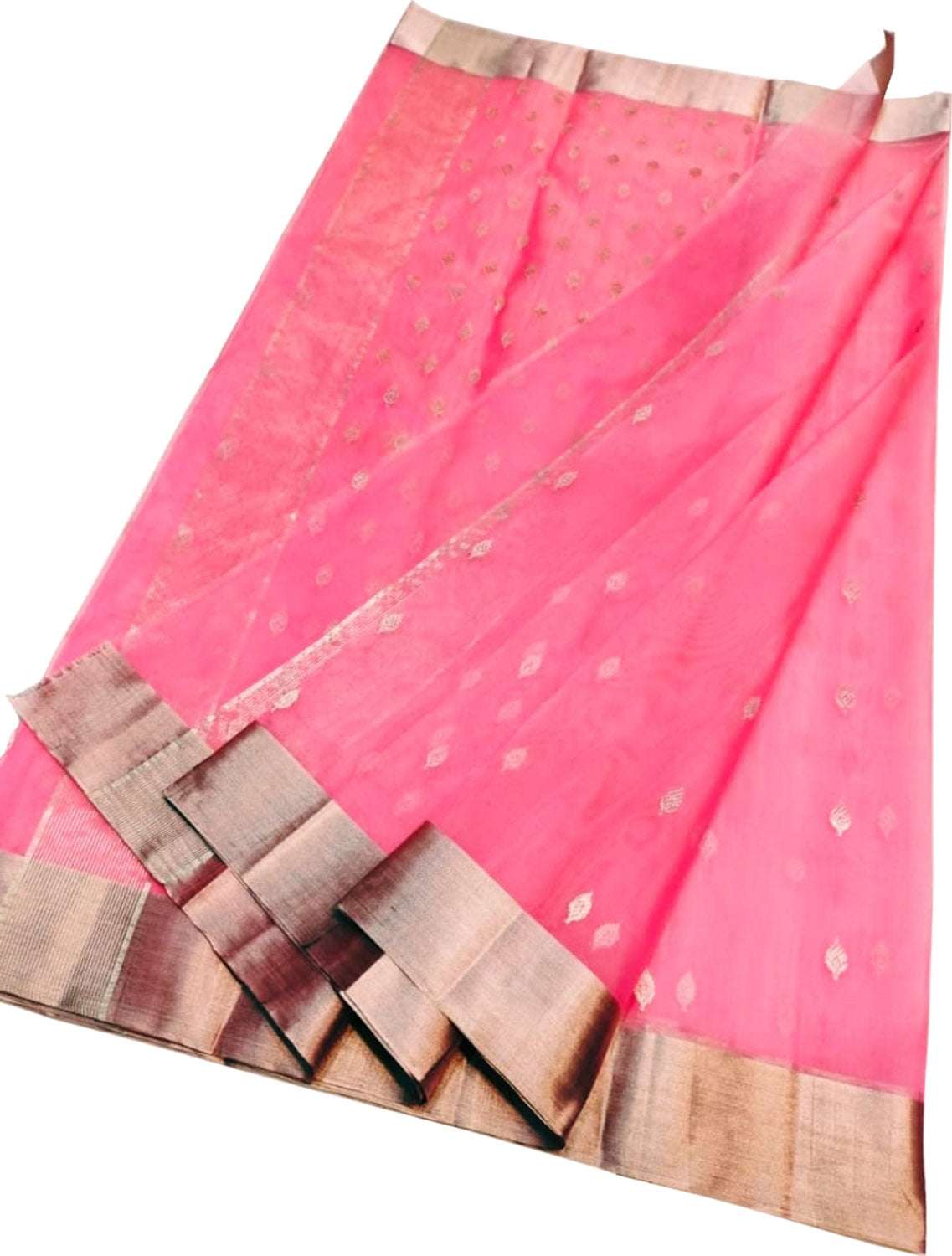 Pink Handloom Chanderi Pure Katan Silk Saree - Luxurion World