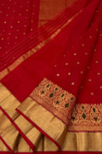 Red Handloom Chanderi Pure Katan Silk Meenakari Saree - Luxurion World