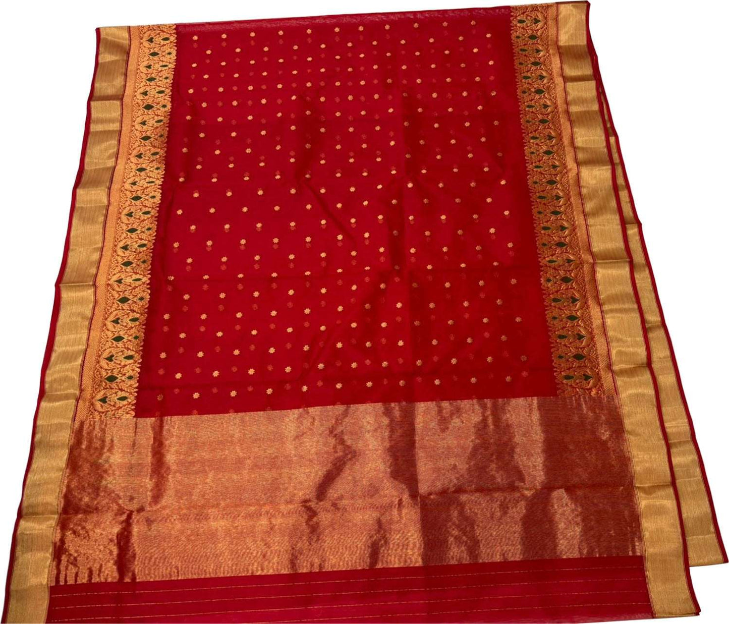 Red Handloom Chanderi Pure Katan Silk Meenakari Saree - Luxurion World