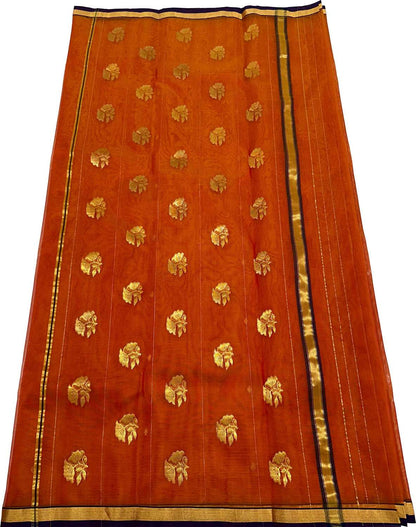 Orange Handloom Chanderi Pure Katan Silk Flower Design Saree - Luxurion World