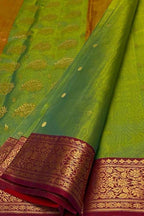 Green Handloom Chanderi Pure Katan Silk Saree - Luxurion World
