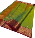 Green Handloom Chanderi Pure Katan Silk Saree - Luxurion World