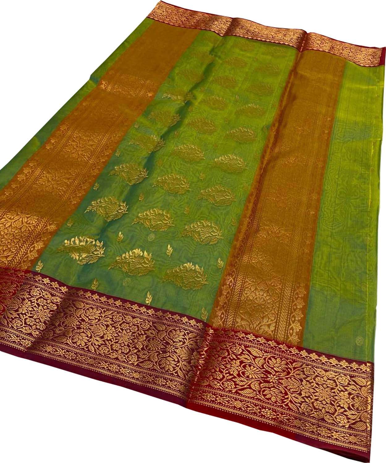 Green Handloom Chanderi Pure Katan Silk Saree - Luxurion World