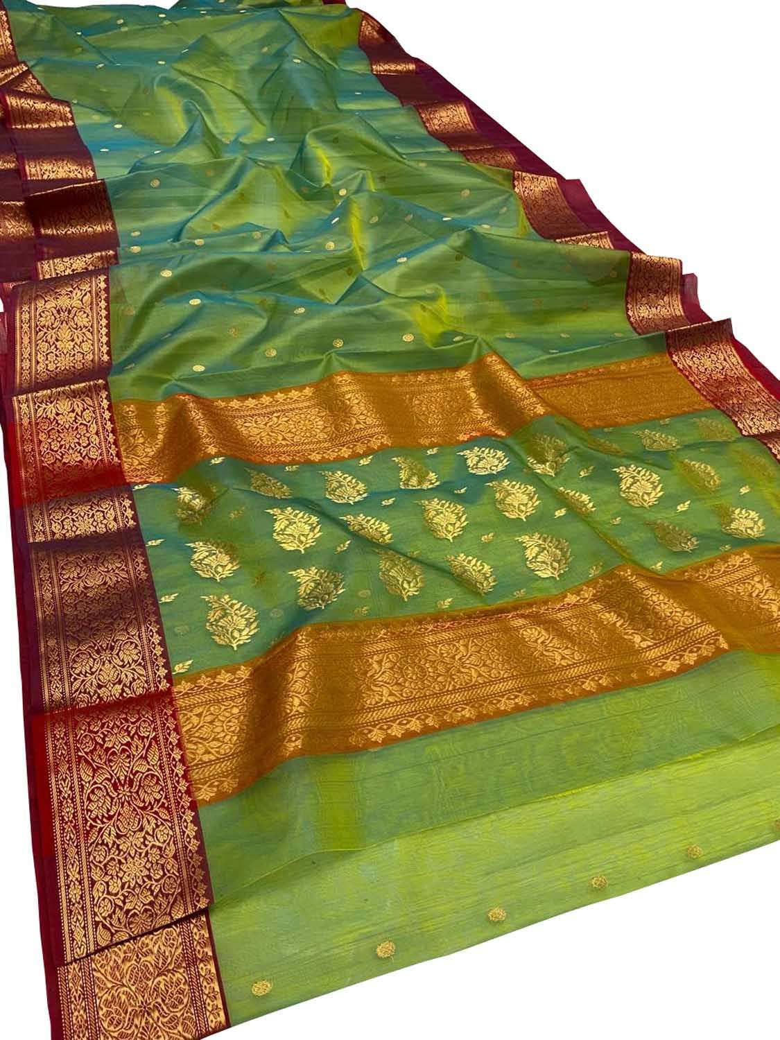 Green Handloom Chanderi Pure Katan Silk Saree - Luxurion World