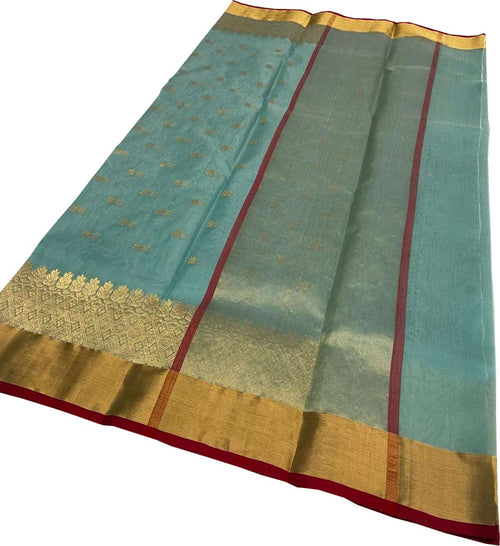 Blue Handloom Chanderi Pure Katan Silk Saree - Luxurion World