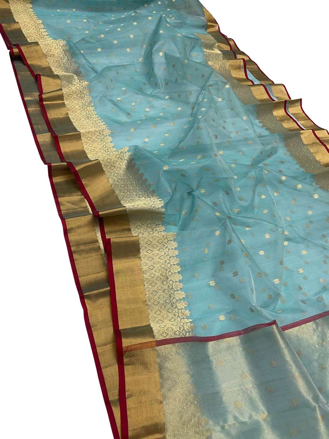 Blue Handloom Chanderi Pure Katan Silk Saree - Luxurion World