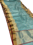 Blue Handloom Chanderi Pure Katan Silk Saree - Luxurion World