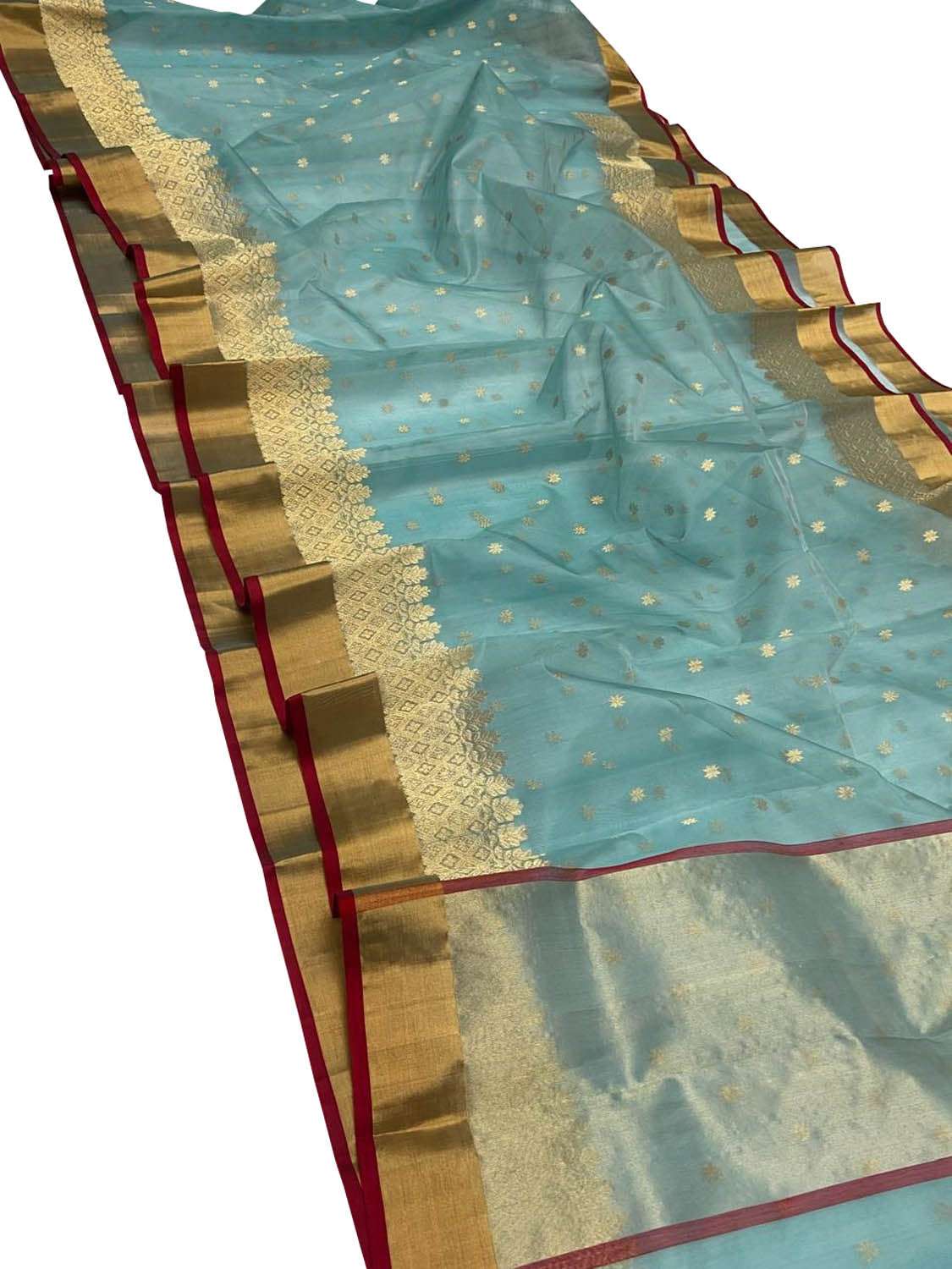 Blue Handloom Chanderi Pure Katan Silk Saree - Luxurion World
