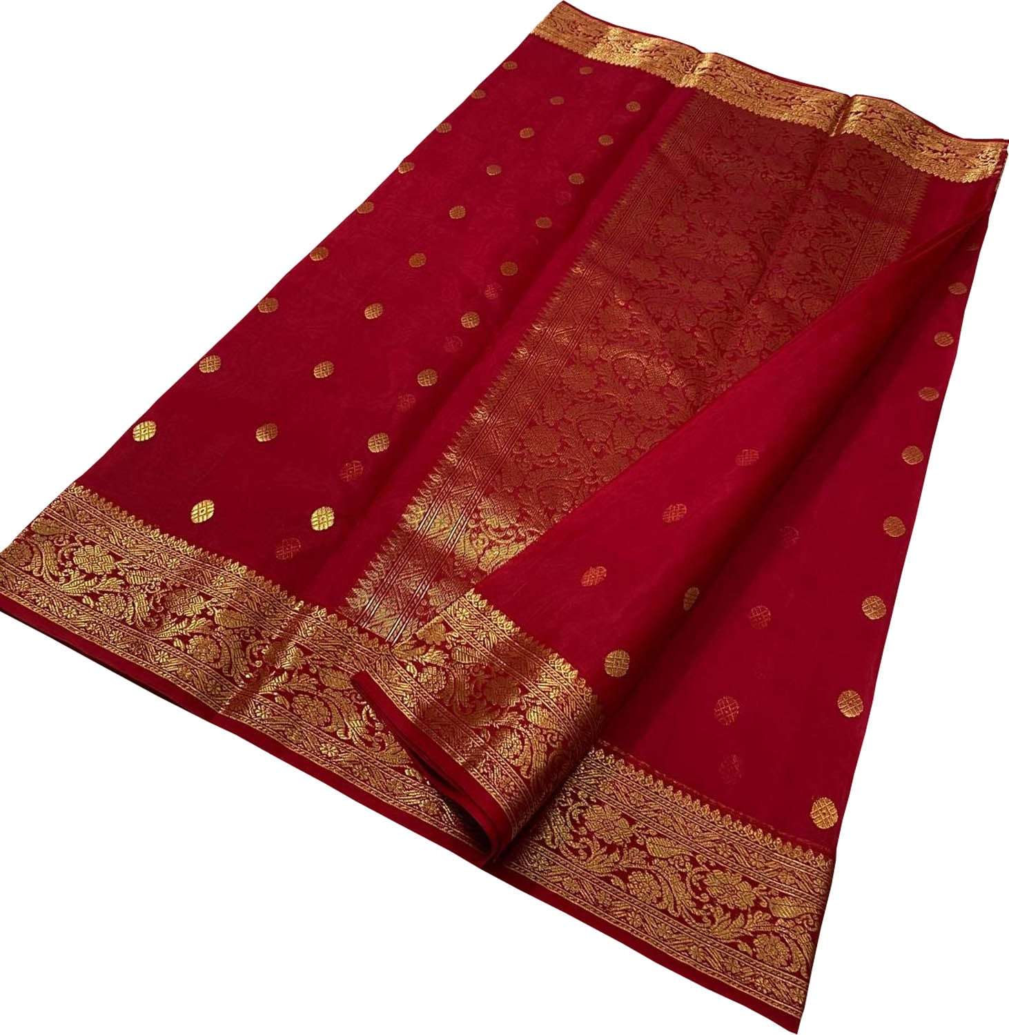 Red Handloom Chanderi Pure Katan Silk Saree - Luxurion World