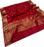Red Handloom Chanderi Pure Katan Silk Saree - Luxurion World