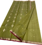 Green Handloom Chanderi Pure Katan Silk Saree - Luxurion World