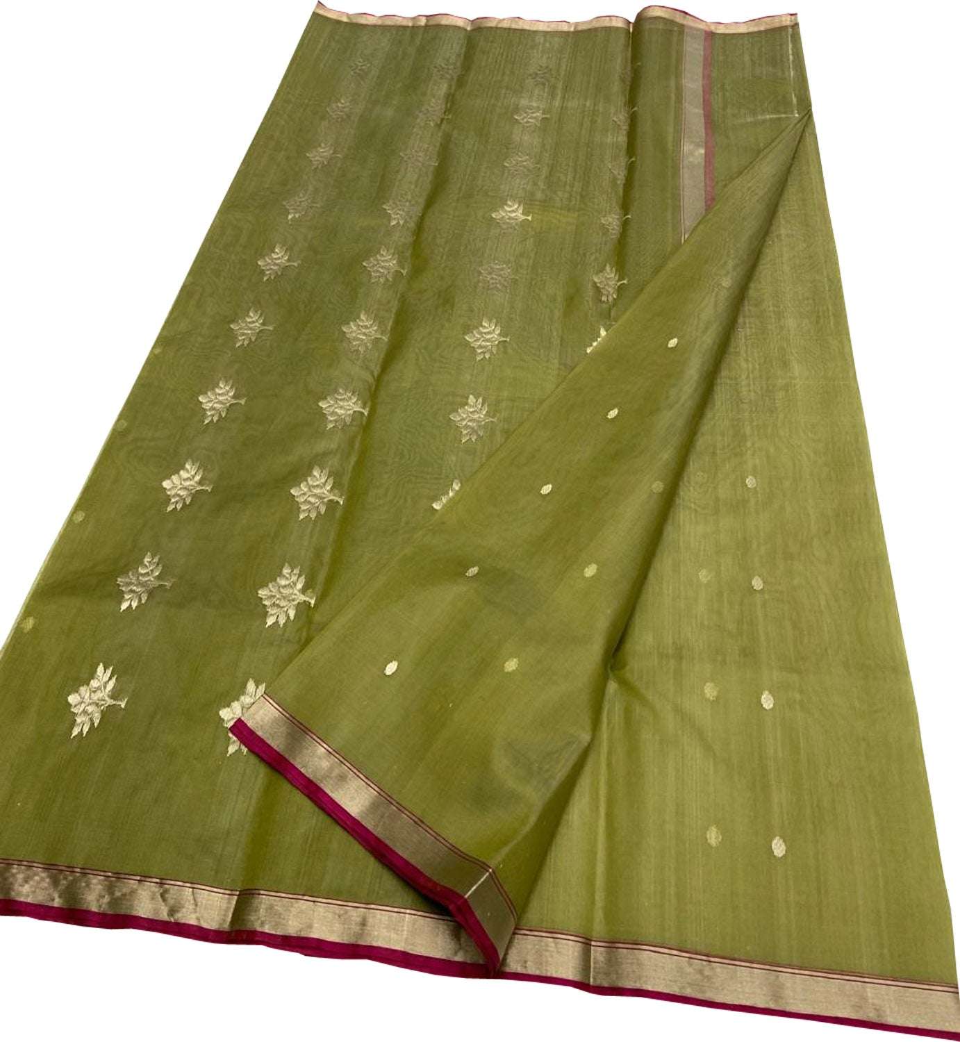 Green Handloom Chanderi Pure Katan Silk Saree - Luxurion World