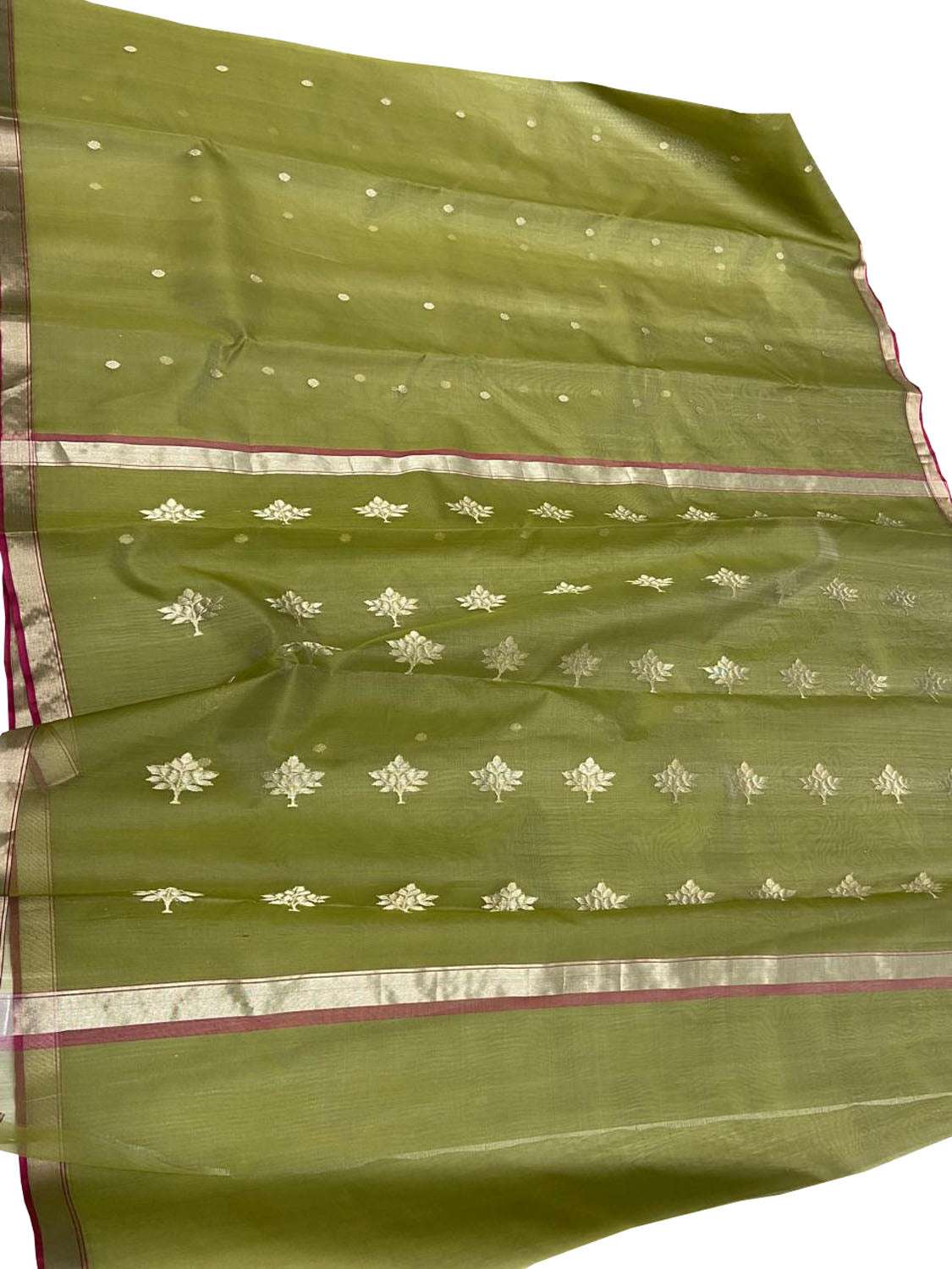 Green Handloom Chanderi Pure Katan Silk Saree - Luxurion World