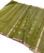 Green Handloom Chanderi Pure Katan Silk Saree - Luxurion World
