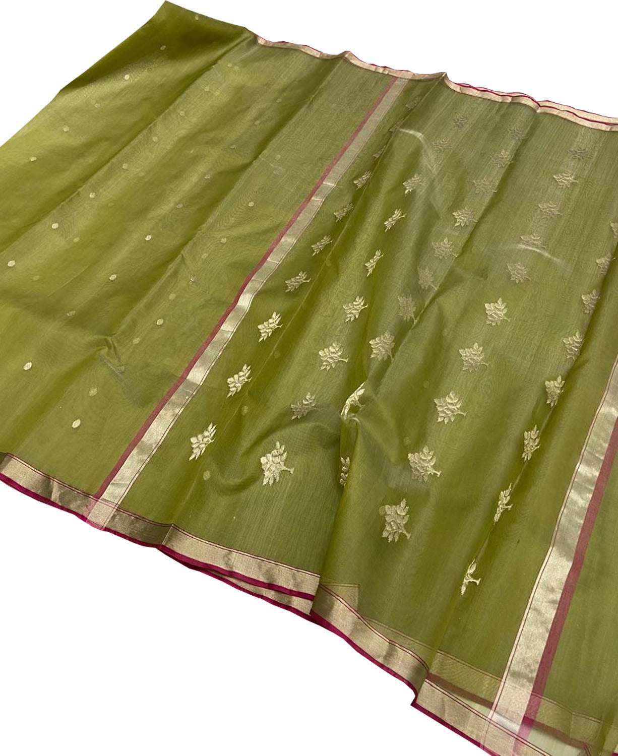 Green Handloom Chanderi Pure Katan Silk Saree - Luxurion World