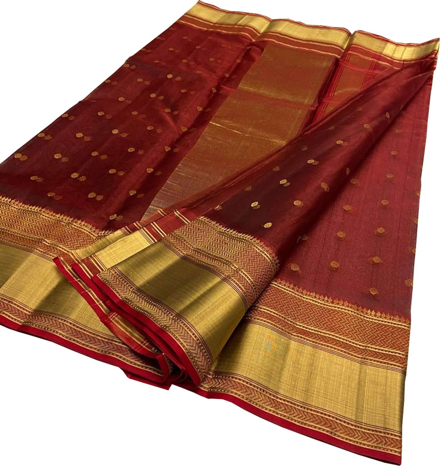 Elegant Maroon Handloom Chanderi Pure Katan Silk Saree - Luxurion World