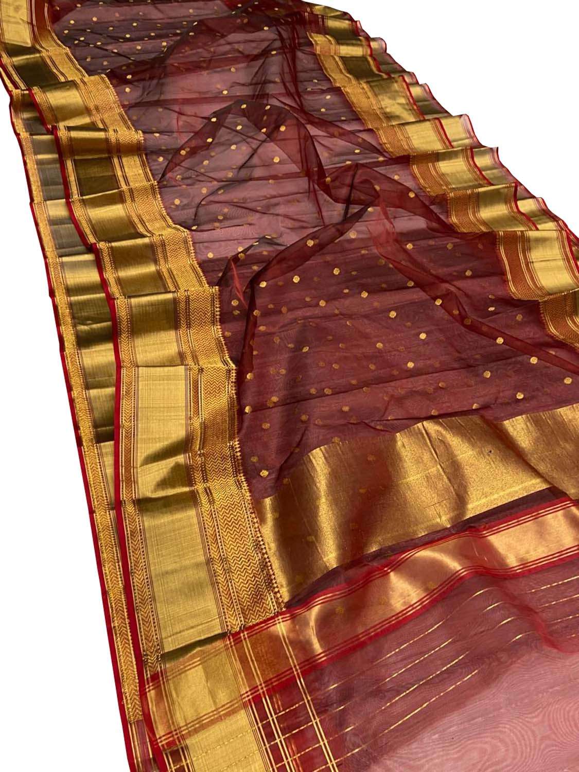 Elegant Maroon Handloom Chanderi Pure Katan Silk Saree - Luxurion World