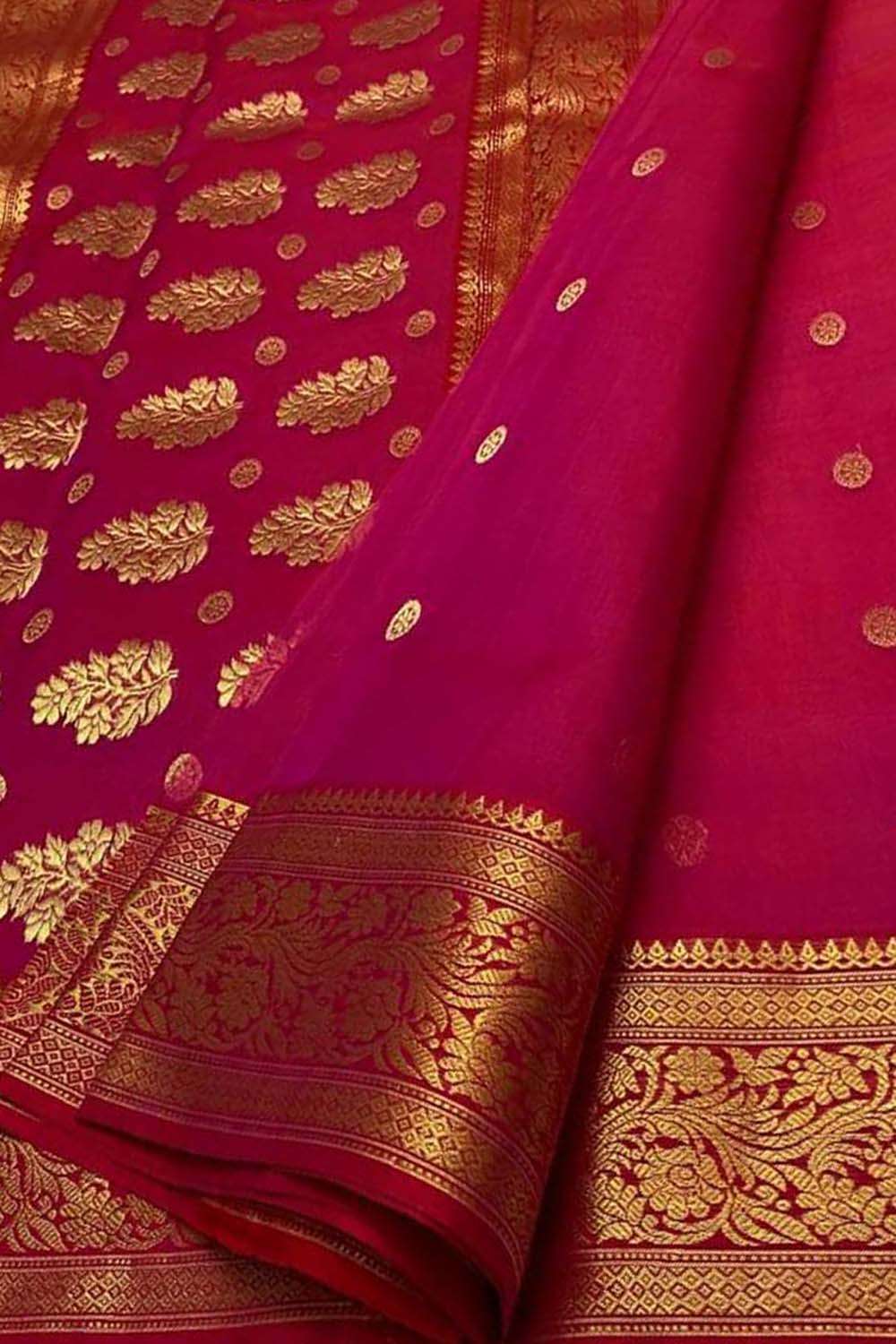 Beautiful Pink Handloom Chanderi Pure Katan Silk Saree - Luxurion World