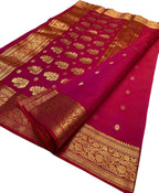 Beautiful Pink Handloom Chanderi Pure Katan Silk Saree - Luxurion World