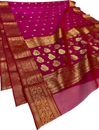 Beautiful Pink Handloom Chanderi Pure Katan Silk Saree - Luxurion World