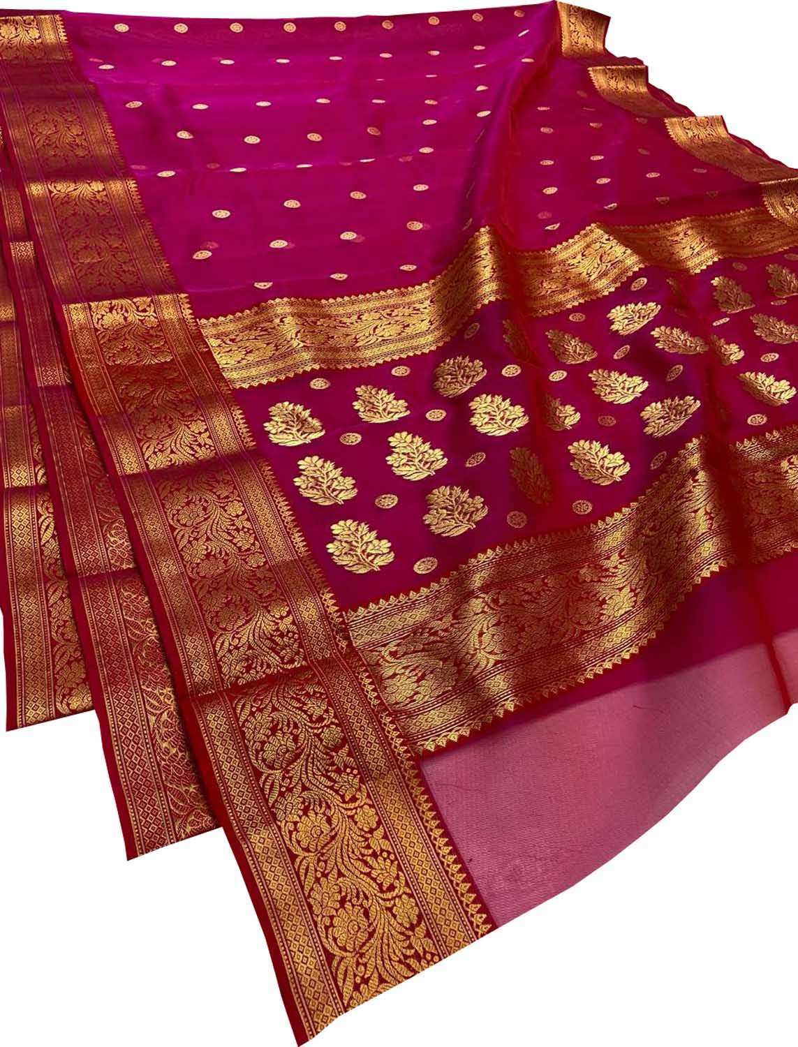 Beautiful Pink Handloom Chanderi Pure Katan Silk Saree - Luxurion World