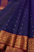 Blue Handloom Chanderi Pure Katan Silk Saree - Luxurion World
