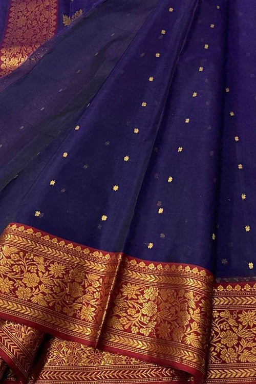 Blue Handloom Chanderi Pure Katan Silk Saree - Luxurion World