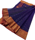 Blue Handloom Chanderi Pure Katan Silk Saree - Luxurion World