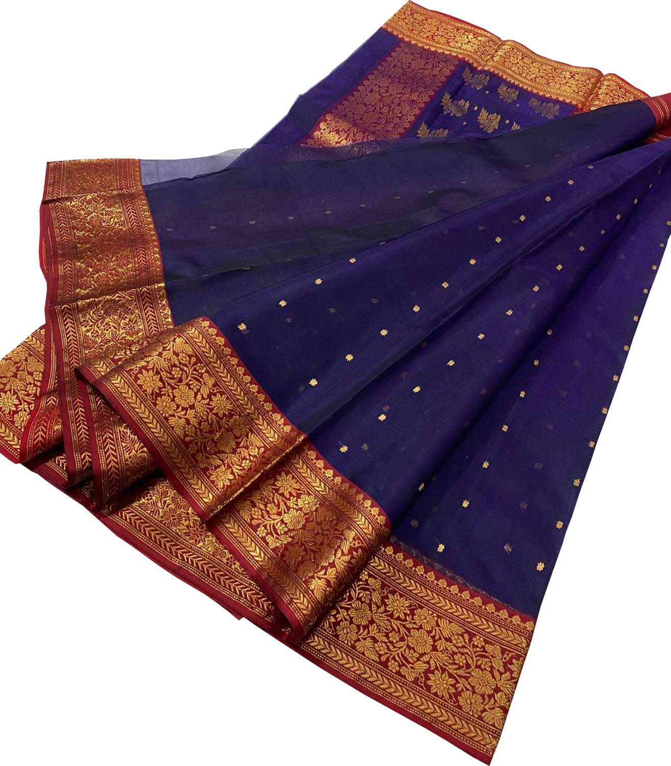 Blue Handloom Chanderi Pure Katan Silk Saree - Luxurion World