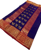 Blue Handloom Chanderi Pure Katan Silk Saree - Luxurion World