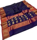 Blue Handloom Chanderi Pure Katan Silk Saree - Luxurion World