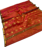 Orange Handloom Chanderi Pure Katan Silk Saree - Luxurion World