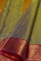Green Handloom Chanderi Pure Katan Silk Saree - Luxurion World