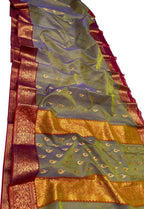 Green Handloom Chanderi Pure Katan Silk Saree - Luxurion World