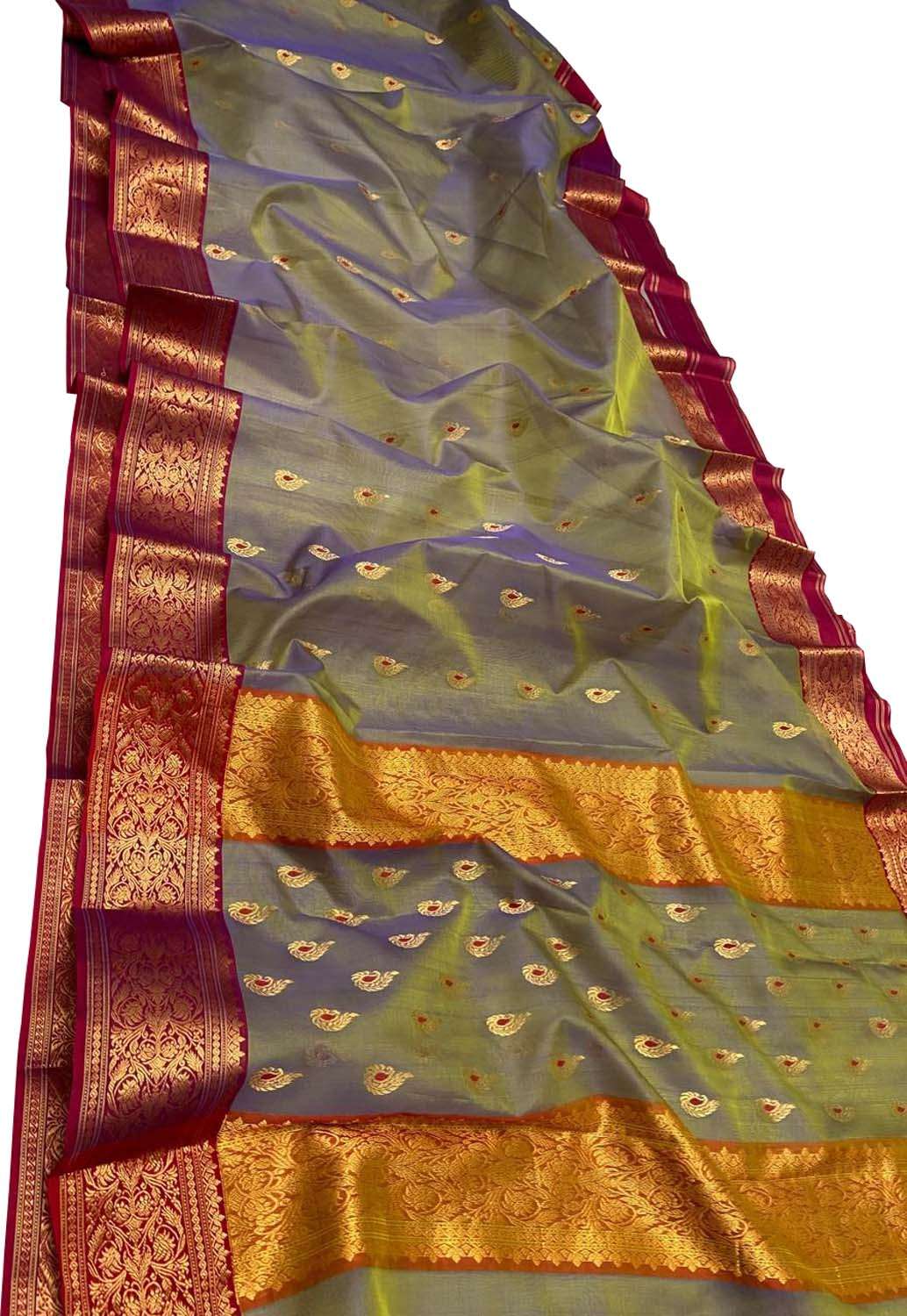 Green Handloom Chanderi Pure Katan Silk Saree - Luxurion World