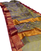 Green Handloom Chanderi Pure Katan Silk Saree - Luxurion World
