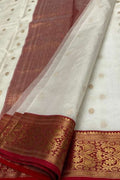 Elegant Off White Handloom Chanderi Pure Katan Silk Saree - Luxurion World