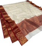 Elegant Off White Handloom Chanderi Pure Katan Silk Saree - Luxurion World