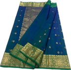 Blue Handloom Chanderi Pure Katan Silk Saree - Luxurion World