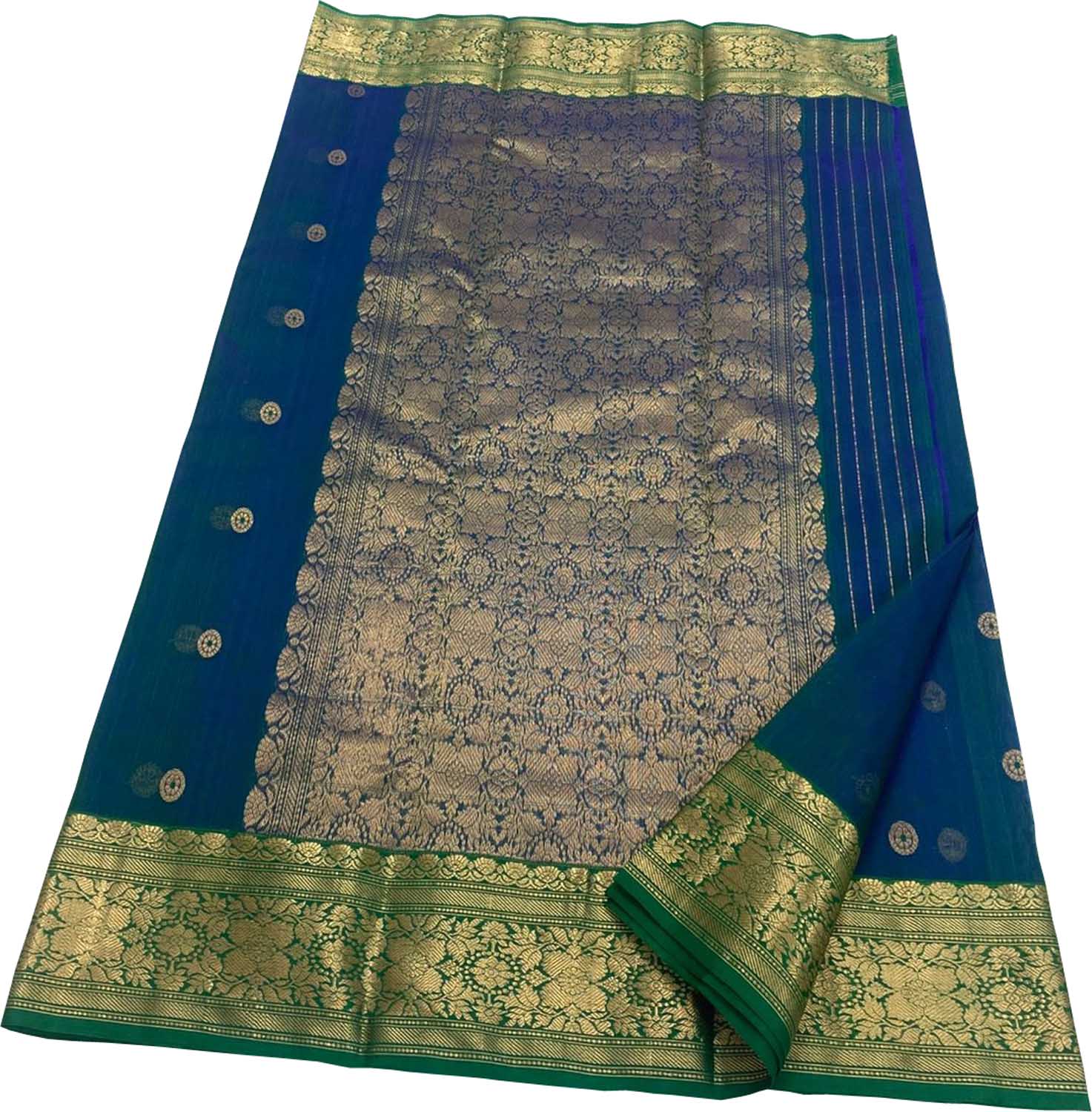 Blue Handloom Chanderi Pure Katan Silk Saree - Luxurion World