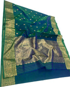 Blue Handloom Chanderi Pure Katan Silk Saree - Luxurion World