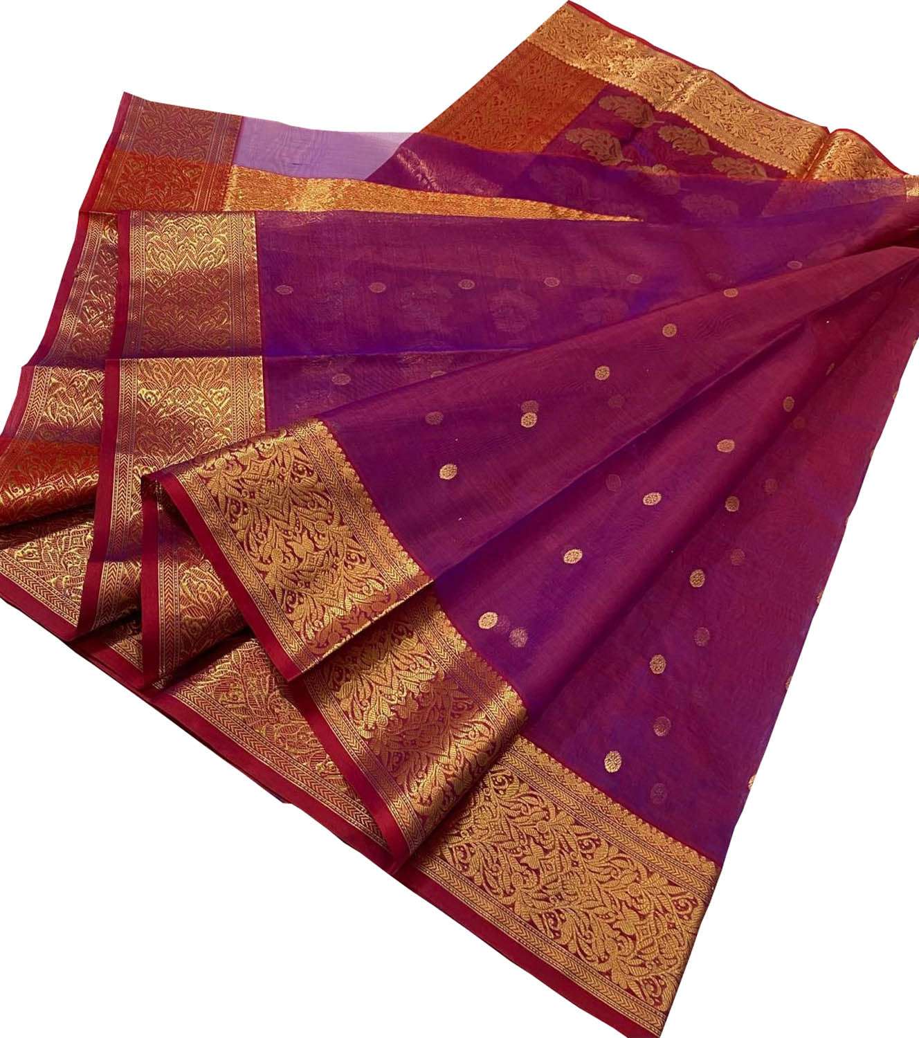 Elegant Purple Handloom Chanderi Pure Katan Silk Saree - Luxurion World