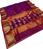 Elegant Purple Handloom Chanderi Pure Katan Silk Saree - Luxurion World