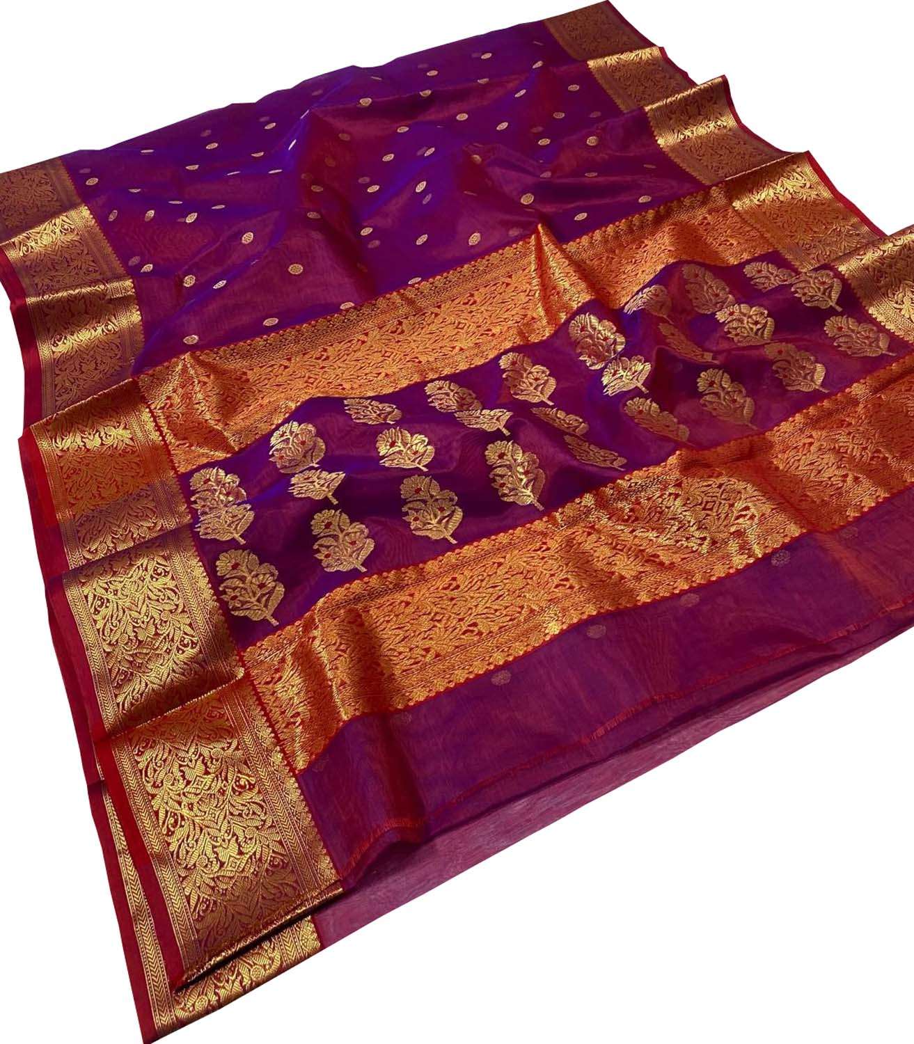 Elegant Purple Handloom Chanderi Pure Katan Silk Saree - Luxurion World