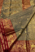 Elegant Grey Handloom Chanderi Pure Katan Silk Saree - Luxurion World